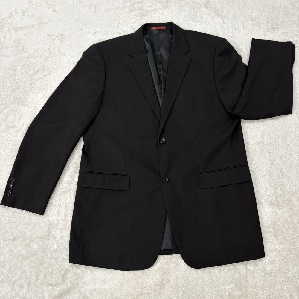 Wall Street Collection Mens 44L Black Blazer Sport Coat 2 Button Business Formal
